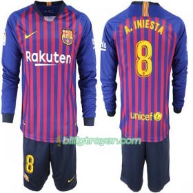 Billige Fotballdrakter FC Barcelona A. Iniesta 8 Barn Hjemmedraktsett 2018/19 Langermet